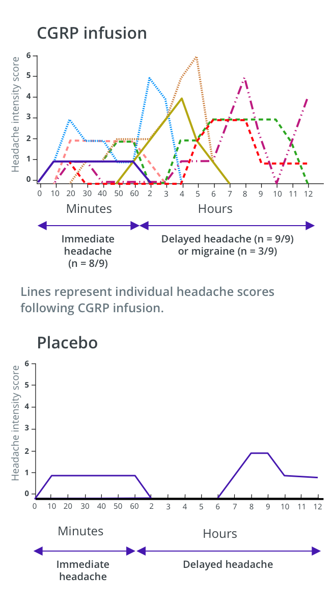 Individual headache scores following CGRP infusion vs placebo